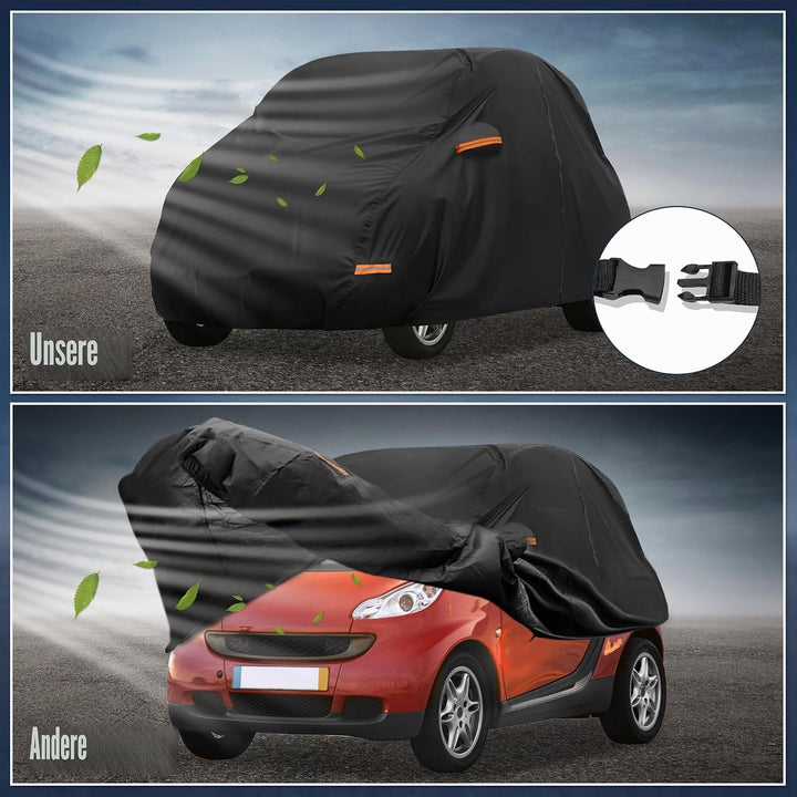 X AUTOHAUX Autoabdeckung für Smart Fortwo 2007-2019 210D-PU Outdoor Vollgarage Allwetter mit Türreis