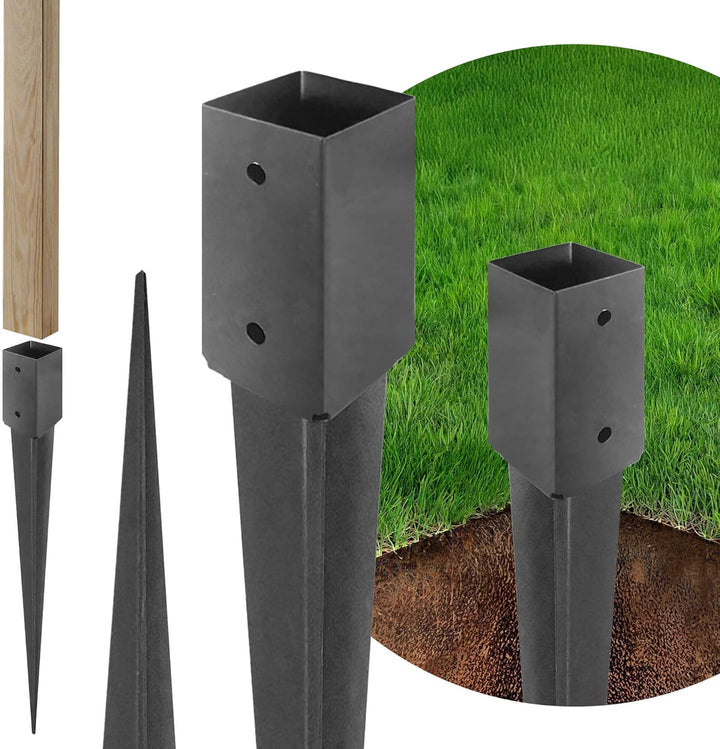 ADGO - 4er Set - Einschlagbodenhülse, Pfostenträger für Holzpfosten - 80x750mm - Quadratische Basis