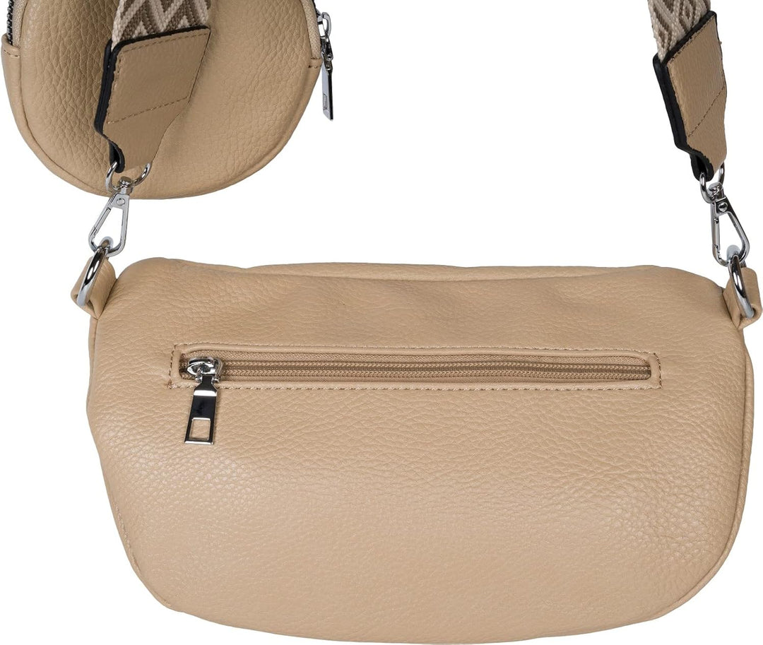 styleBREAKER Damen Halbmond Crossbody Schultertaschen Set 2-Teilig, Schultergurt mit Zick-Zack Raute