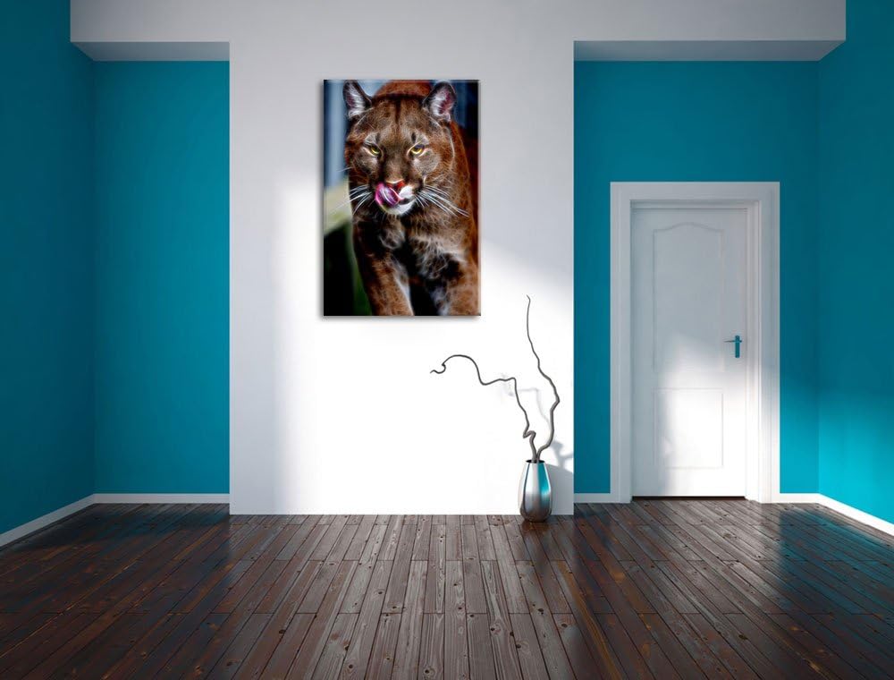 anmutiger Puma Deluxe Format: 100x70 cm auf Leinwand, XXL riesige Bilder fertig gerahmt mit Keilrahm