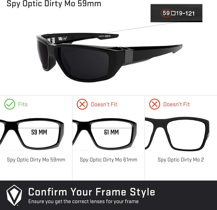 REVANT Ersatzgläser für Spy Optic Dirty Mo 59mm - Kompatibel mit für Spy Optic Dirty Mo 59mm Schwarz