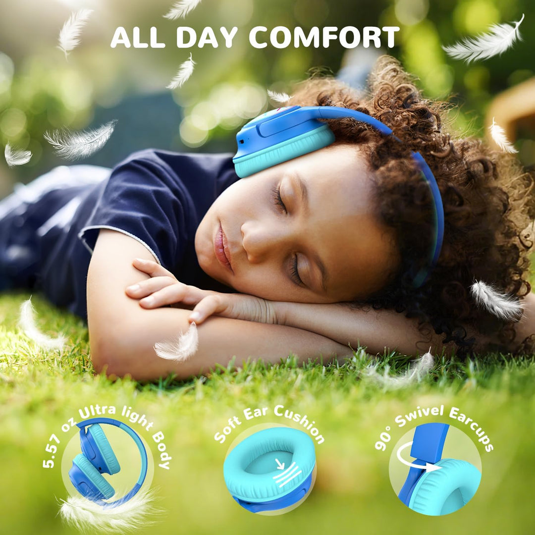 iClever Bluetooth kopfhörer Kinder mit LED-Leuchten, 74/85/94dB Lautstärkebegrenzung, 43 Stunden Spi