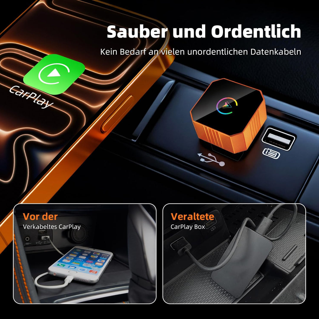Wireless CarPlay Adapter für iPhone, 2026 Upgrade Wireless Carplay, Plug und Play, USB/Type-C, Schne