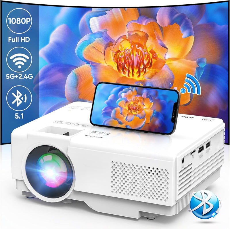 Beamer, AKATUO WiFi Bluetooth Beamer 8000 Lumen, Full HD 1080P Unterstützt Heimkino Video Beamer, Tr