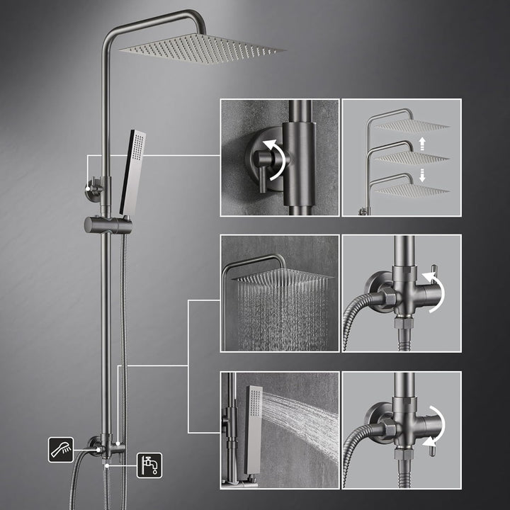 Görbach Edelstahl Duschset ohne Armatur, Regendusche Duschsystem mit Duschkopf, Duschstange, Duschsc