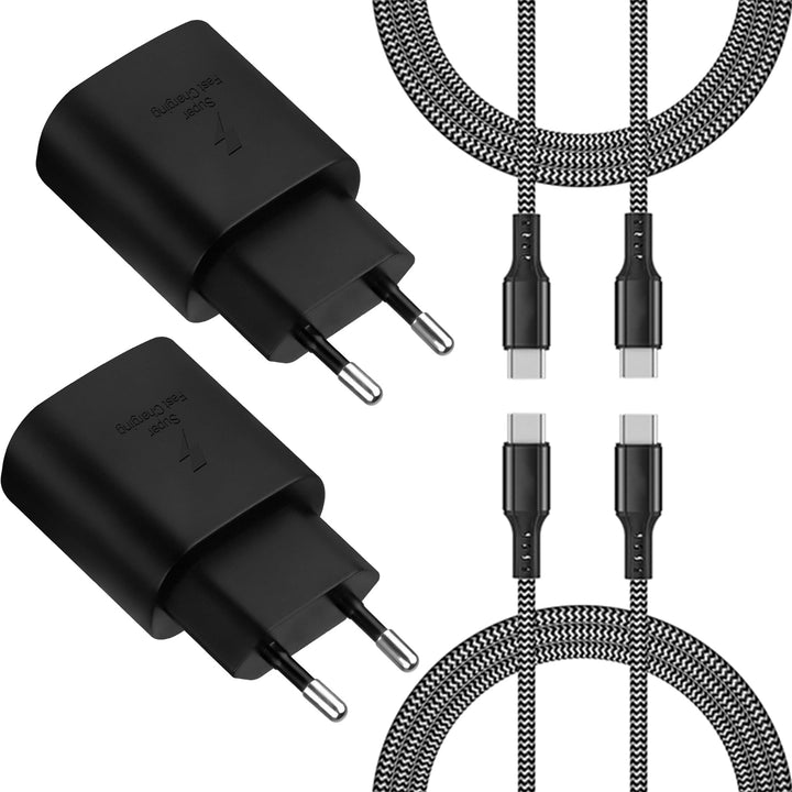 2-Pack Schnellladegerät für Samsung 25W Ladegerät, Typ C Nylon Ladekabel 2M für Samsung Galaxy S23 S