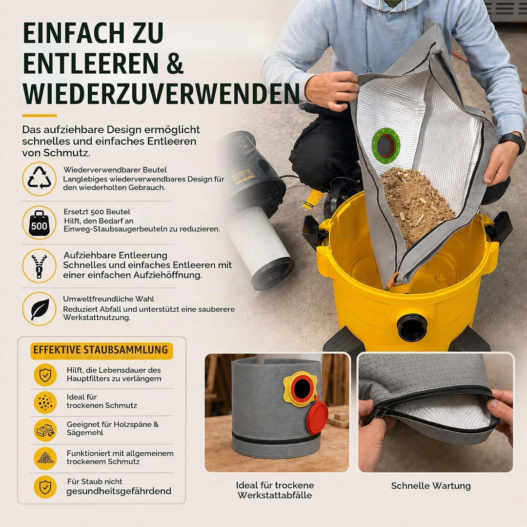 Macam Wiederverwendbarer Staubsaugerbeutel kompatibel mit Einhell, Vacmaster, Titan und Dewalt Staub