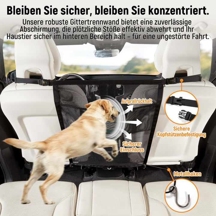 Hundegitter Auto Mit Aufbewahrungstaschen Trennnetz Hund - Hundenetz für Vordersitz, Sicherheitsbarr