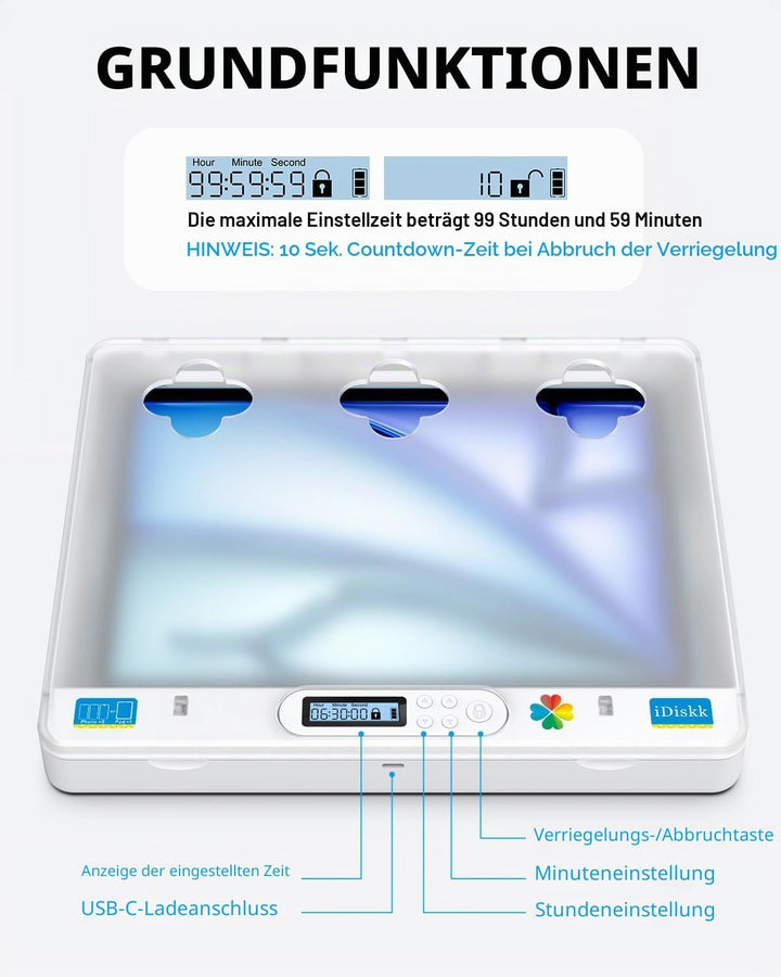 iDiskk Phone/Pad Timer Lock Box, zeitgesteuertes Schliessfach für iPad/Tablet/TV-Controller, Telefon