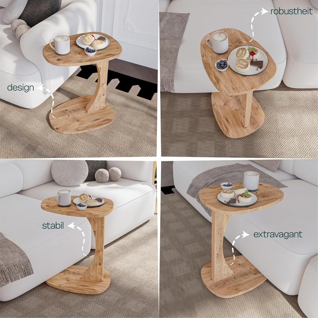 Beistelltisch Couch mit Rollen, Kleiner Beistelltisch C-Form, Sofatisch in stylischer Holz-Optik, Kl