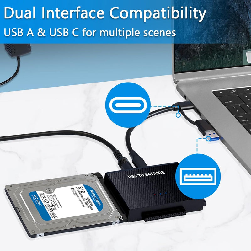 USB 3.1 Zu SATA Adapter und IDE Adapter, Universal USB Festplatten Konverter für 2,5 und 3,5 Zoll SA