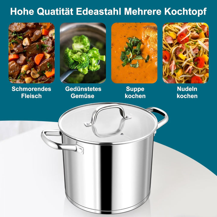 Homikit 9,4L Kochtopf, Edeastahl Topf Nudeltopf Induktion mit Glasdeckel, Suppentopf Fleischtopf aus