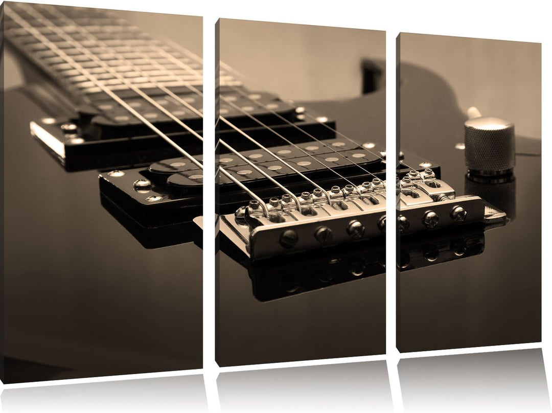 Pixxprint Black E-Guitar als Leinwandbild/Grösse: 3 Teilig (120x80) cm/Wandbild/Kunstdruck/fertig be
