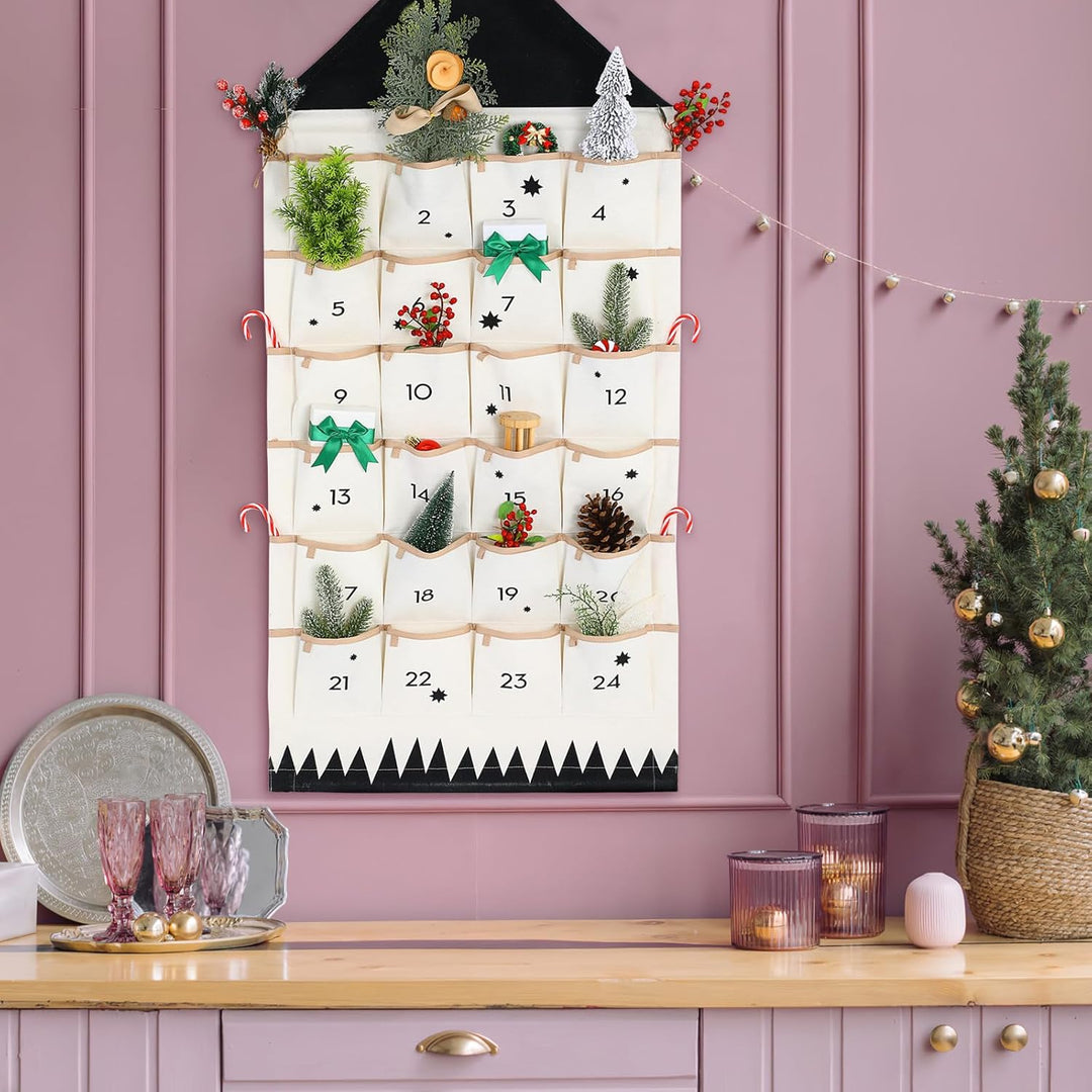 VOSAREA Adventskalender zum Befüllen Stoff Kinder Wandkalender Adventskalender mit 24 Taschen 2024 W