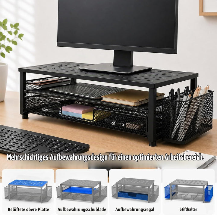 Monitorständer Monitor Stand Bildschirmerhöhung mit Schublade | Monitor Ständer Monitorerhöhung Bild