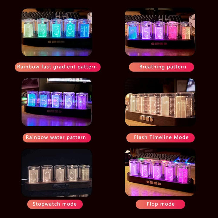GUAZI STORE Imitation Nixie Tube Clock RGB Creative Clock 16 Million Colors, Mode Adjustments with G