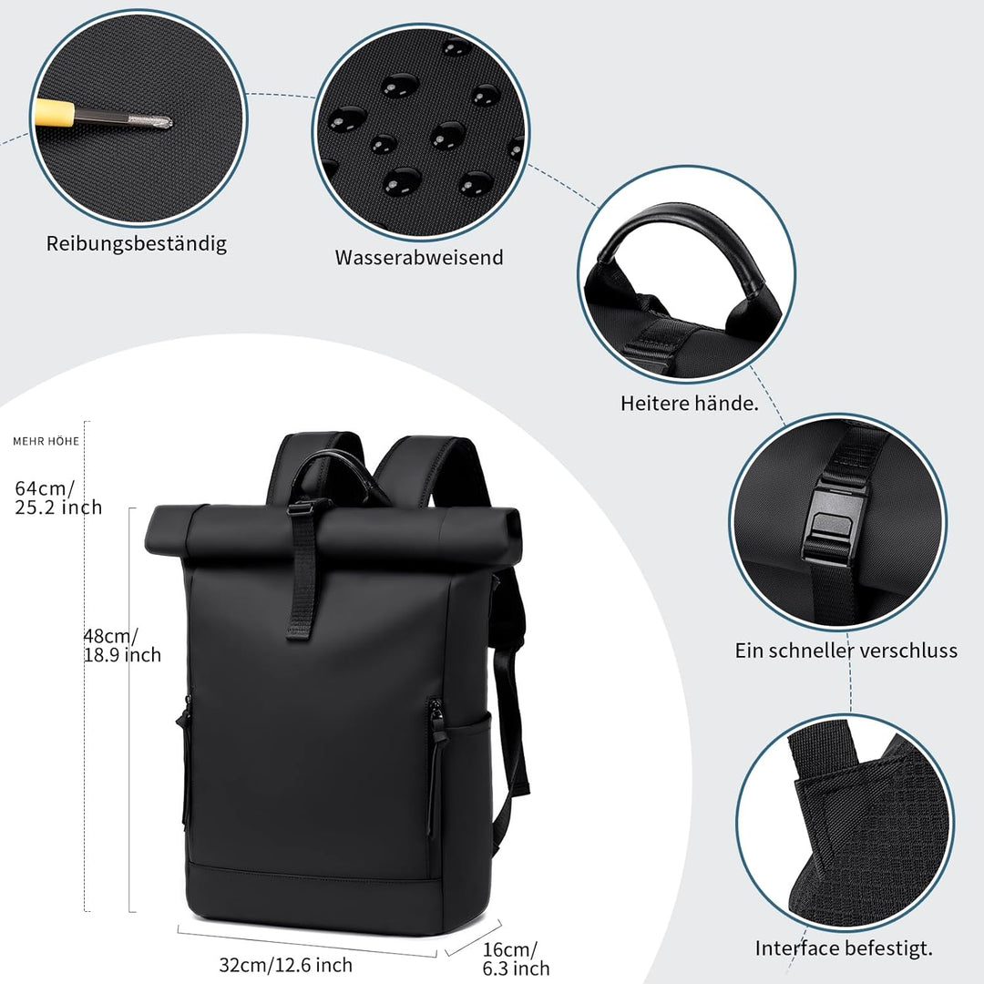 Rolltop Rucksack Damen Herren Gross Laptop Rucksack Wasserdichter mit Computerfach 17,3 Zoll Rucksäc