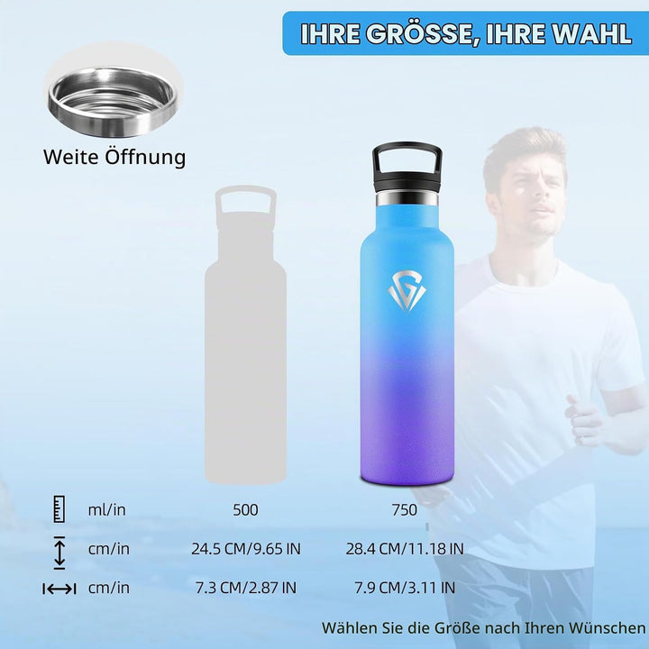 HoneyHolly Trinkflasche 750ML, BPA-Frei, Trinkflasche Edelstahl, Doppelwandig Vakuumisoliert, Wasser