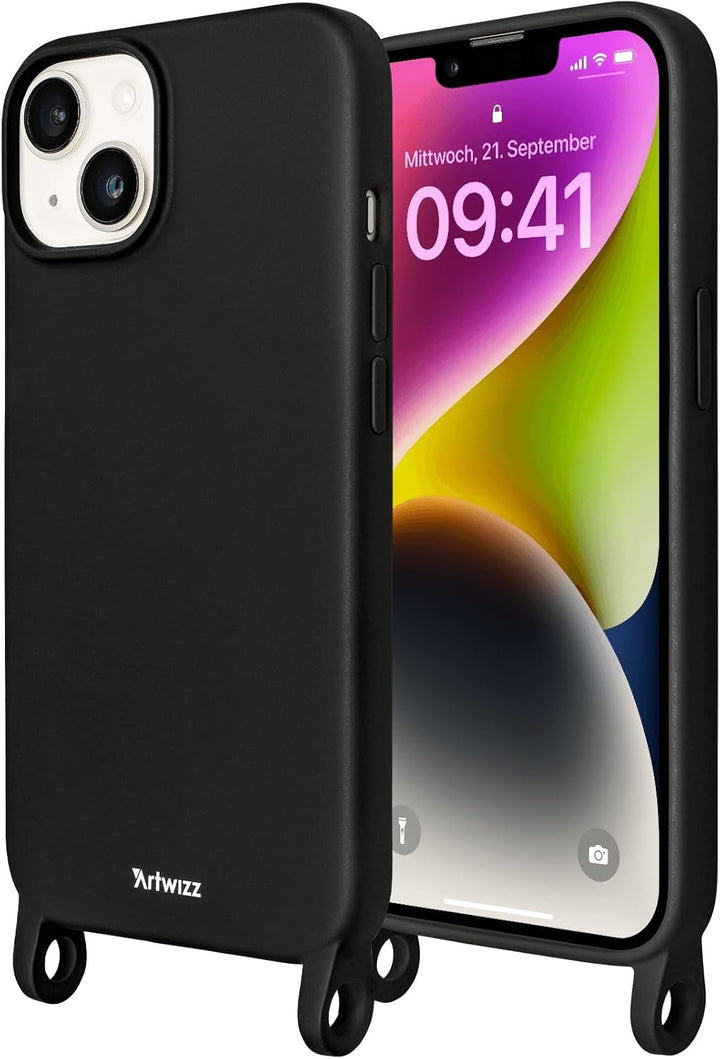 Artwizz HangOn Case kompatibel mit iPhone 14 - Elastische Schutzhülle aus Silikon als Handykette zum