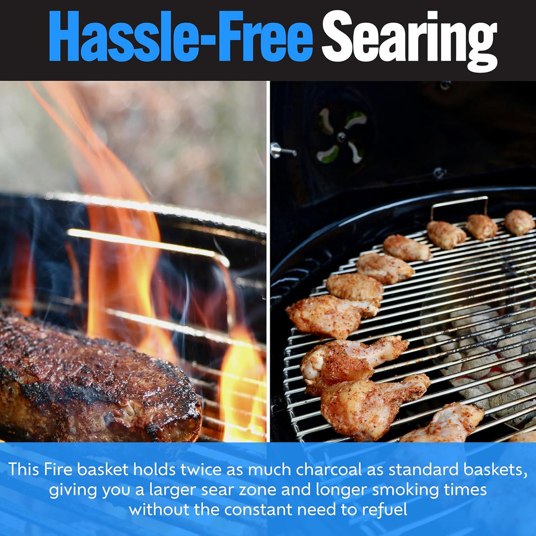 SnS Grills Slow 'N Sear Holzkohle-Feuerkörbe mit Wasserwanne – Grosse Kapazität Heavy Duty Edelstahl