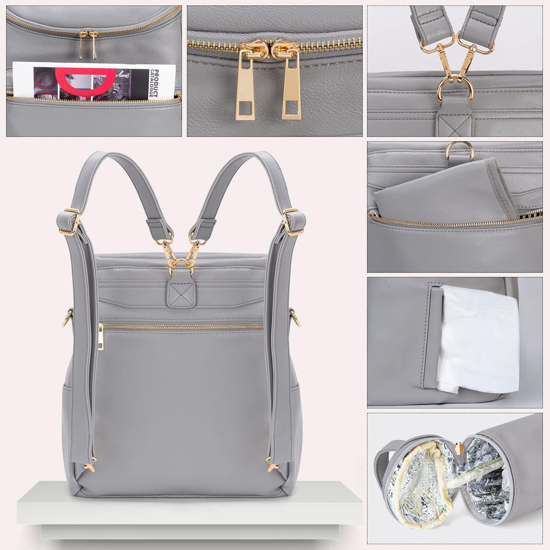 Minsong Diaper Bag Backpack, Fashion Leather Mommy Backpacks, Travel Baby Diaper Bags with in Bag Or