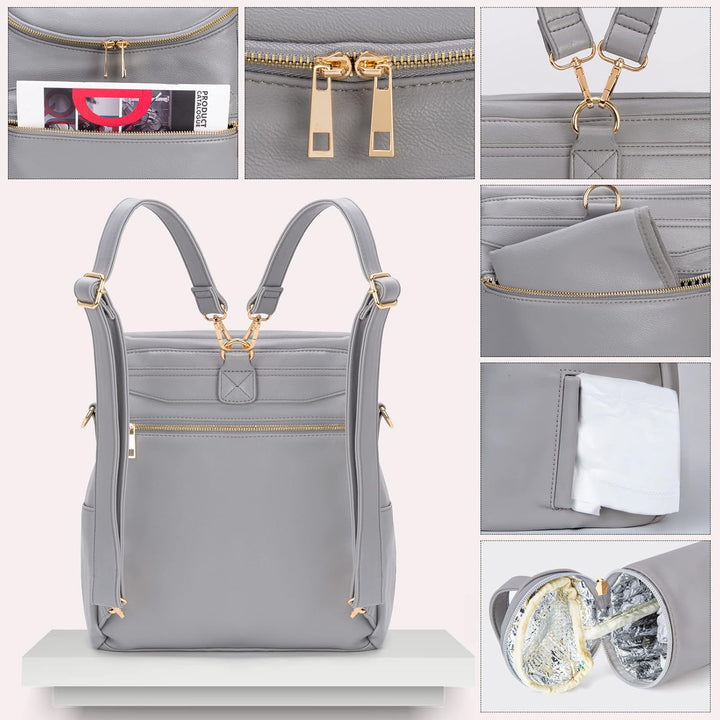 Minsong Diaper Bag Backpack, Fashion Leather Mommy Backpacks, Travel Baby Diaper Bags with in Bag Or