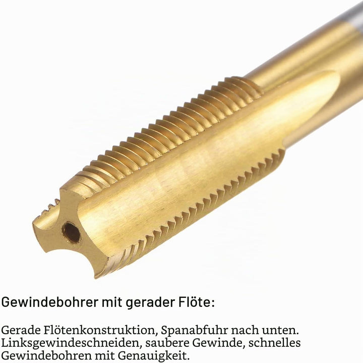 sourcing map Gewindebohrer mit gerader Spannut M10x1 Metrisch Links Titan M35 Kobalt HSS