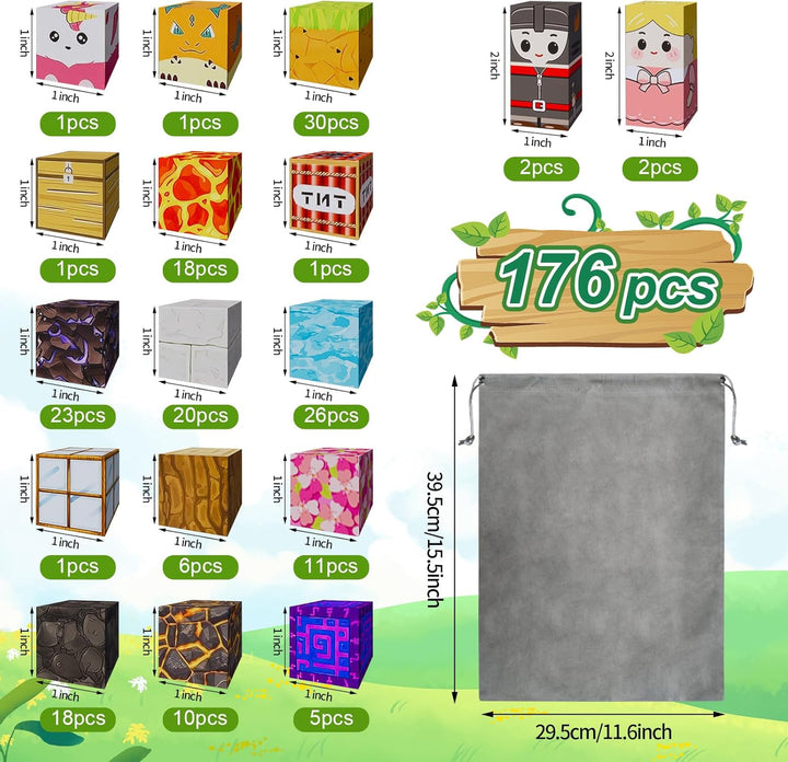 Magnetische Bausteine 176 Pcs,2.5CM/Magnet Welt Sensorik BlöckeSet, Magnetic Blocks für Kinder ab 3