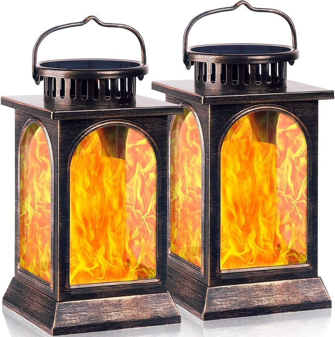 SOLARBABY Solar Laternenleuchten für den Aussenbereich Garten, Metall flackernde Flamme Hängelaterne
