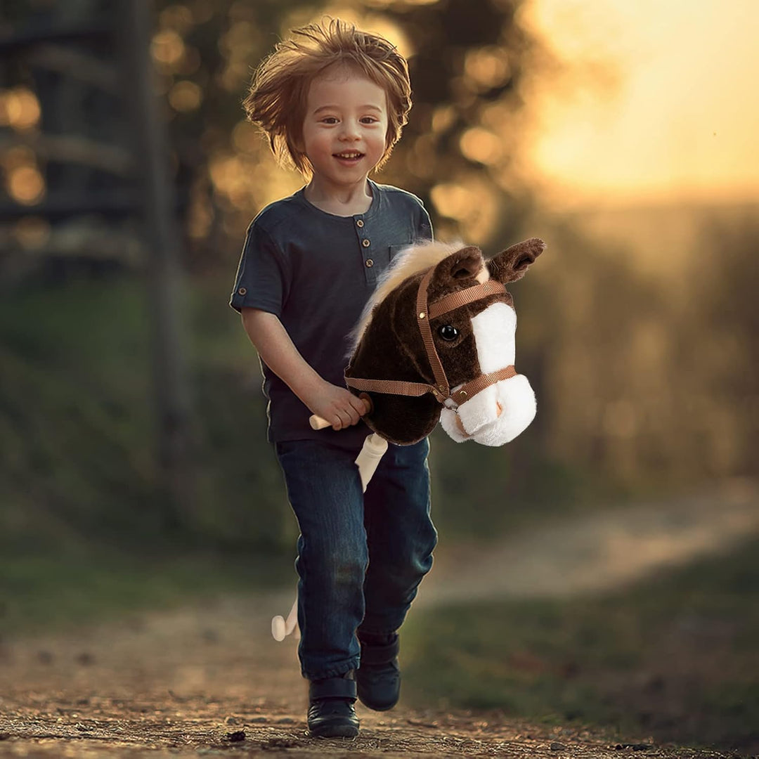 BEJOY Steckenpferd Kinder Spielzeug Pferd 91cm, Hobby Pferd Holzpferd Plüschpferd zum Reiten mit ech