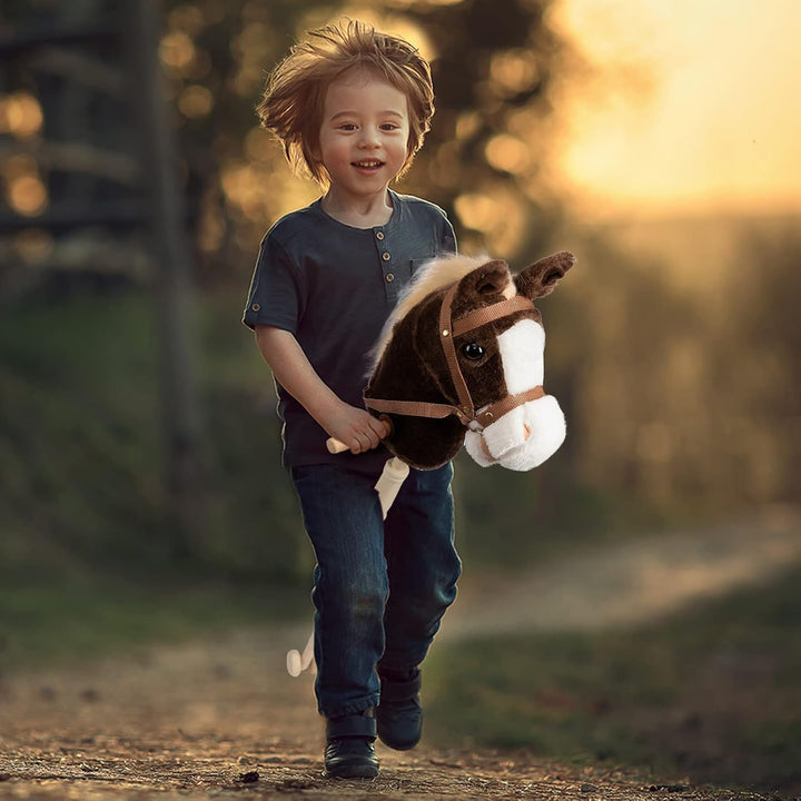 BEJOY Steckenpferd Kinder Spielzeug Pferd 91cm, Hobby Pferd Holzpferd Plüschpferd zum Reiten mit ech