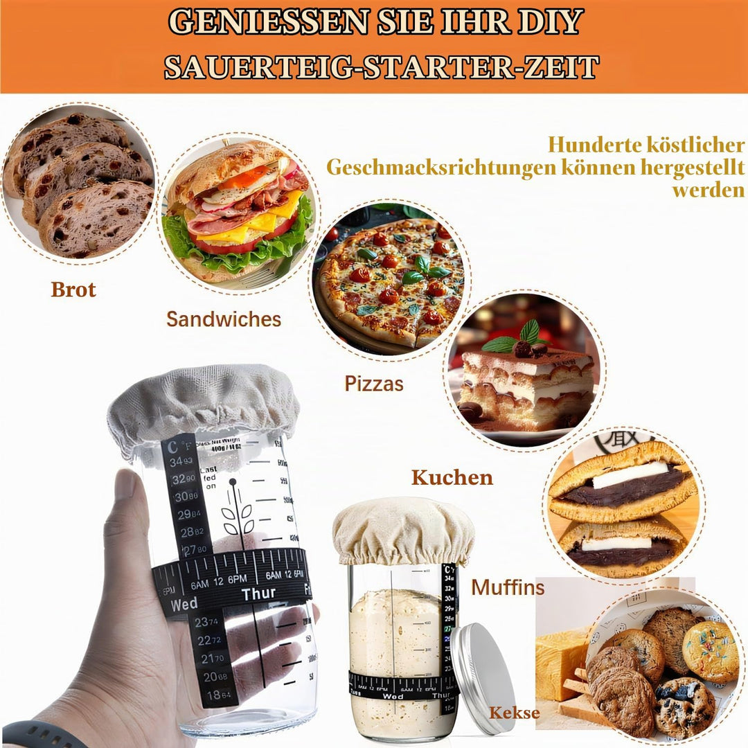 Brotbackset mit 2 Gärkörben (24 cm Rund &amp; 25 cm Oval), inkl. Sauerteig-Glas, Brotschneider, Teigscha