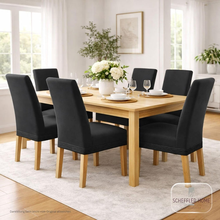 SCHEFFLER-Home Stuhlhussen 4er Set Lena Schwarz/elastische und langlebige Hussen für Stühle/Robustes