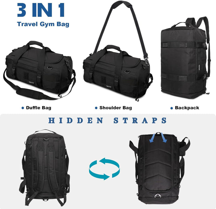 Sporttasche Herren 55L Reisetasche Damen mit Schuhfach Nassfach Wasserdicht Weekender Travel Gym Bag