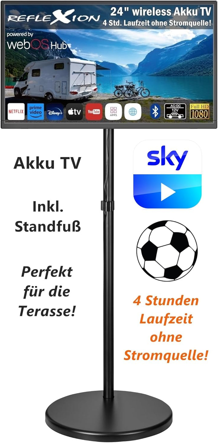 Reflexion LEDA24OSBT Smart LED Akku Fernseher powered by webOSHub, 60 cm/24 Zoll, Camping/Wohnmobil/