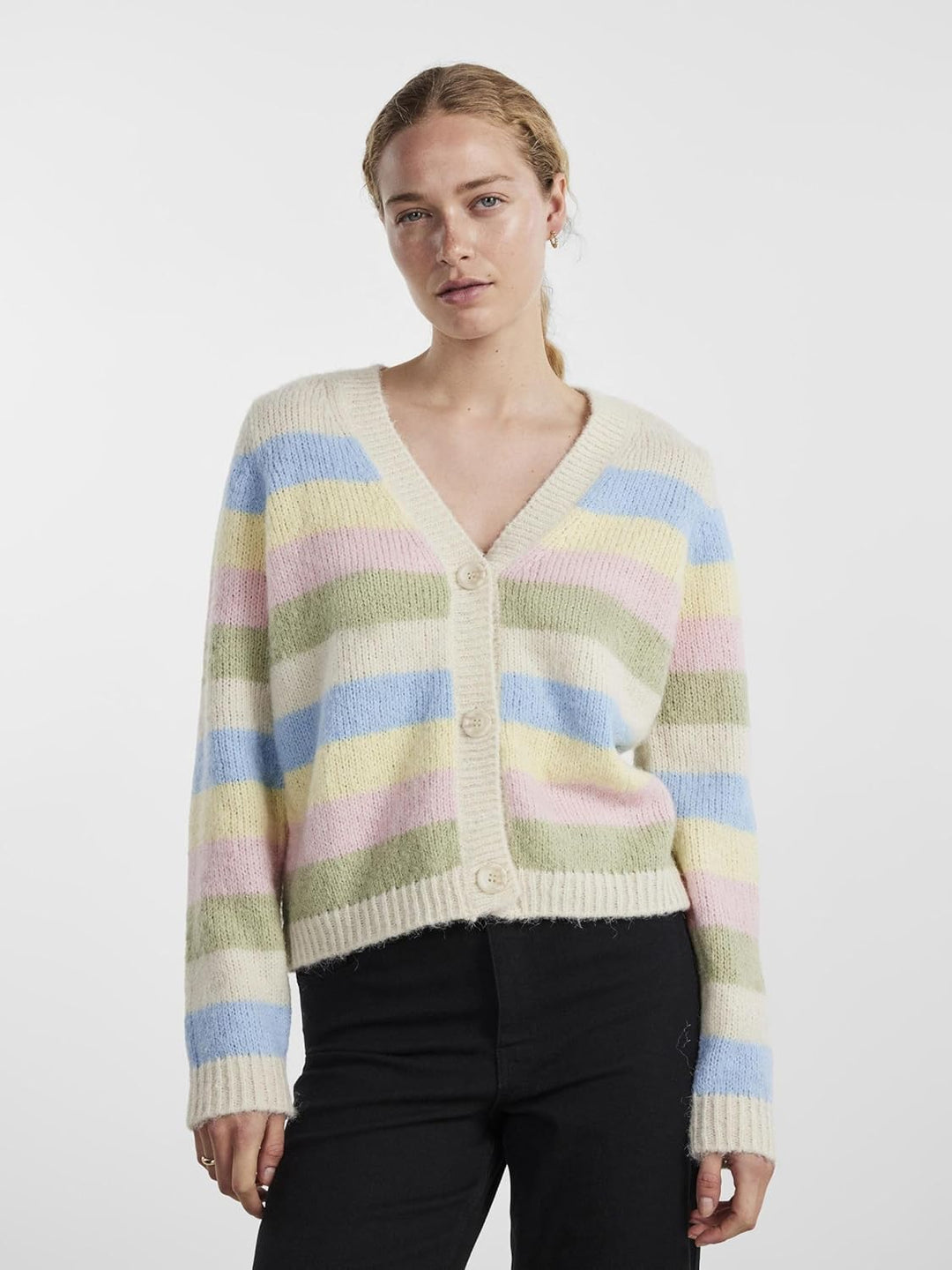 Pieces Damen Pcnatasha Ls Knit Cardigan Noos Bc Cp Strickjacke (1er Pack) S Birch/Stripes:airy Blue-