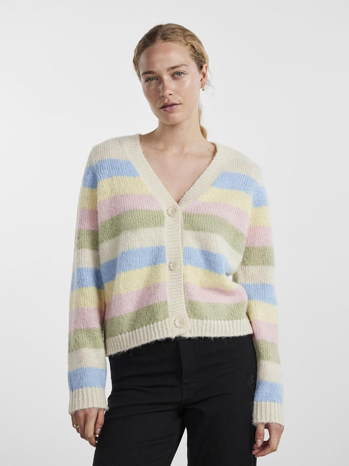Pieces Damen Pcnatasha Ls Knit Cardigan Noos Bc Cp Strickjacke (1er Pack) S Birch/Stripes:airy Blue-