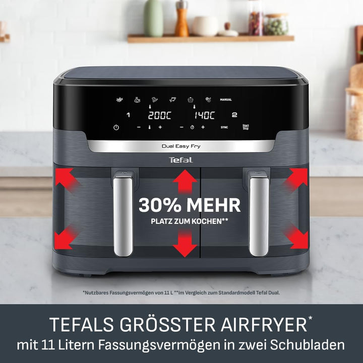 Tefal Dual Easy Fry XXL Heissluftfritteuse 11 L – Airfryer mit 2 Kammern (Doppelkammer), 7 Programme