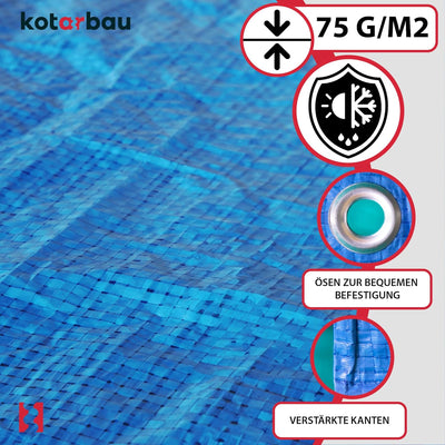 KOTARBAU® Gewebeplane 6x12 m Blau 75g/m2 Abdeckplane Verstärkten Ösen Schutzplane Bauplane Wasserdic