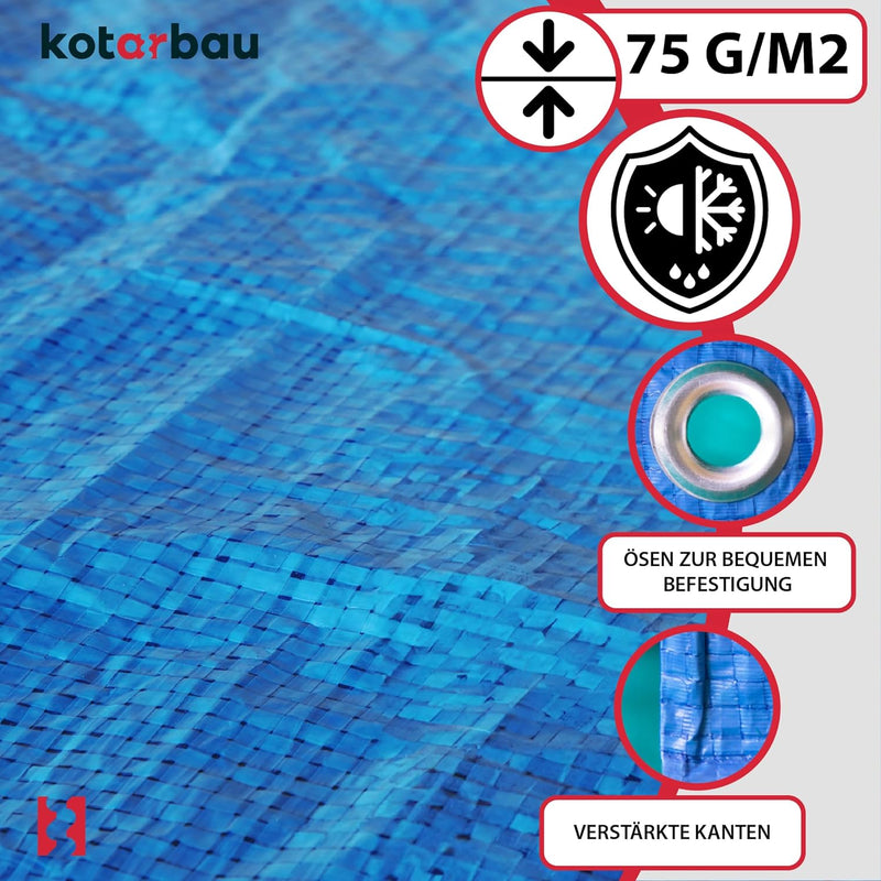 KOTARBAU® Gewebeplane 10x15 m Blau 75g/m2 Abdeckplane Verstärkten Ösen Schutzplane Bauplane Wasserdi