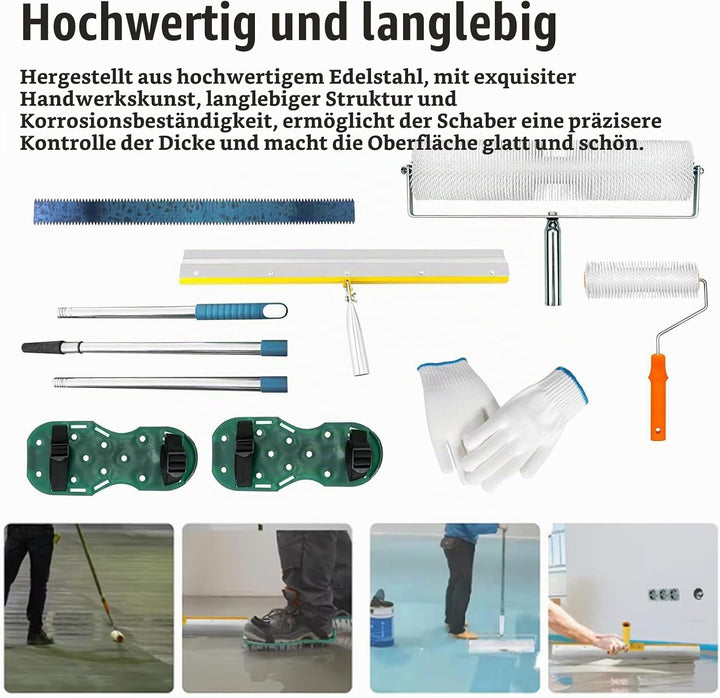 8tlg Bodenbeschichtungs Set, Entlüftungsroller Set mit 2 Entlüftungswalze 23CM+48CM Stehrakel Grossf