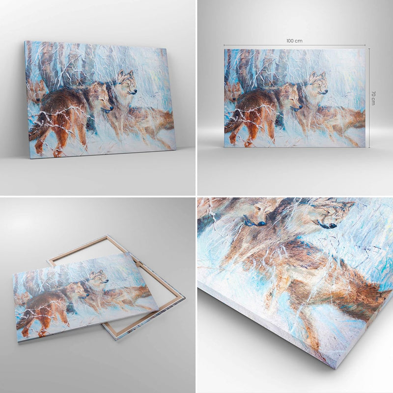 Bilder auf Leinwand 100x70cm Leinwandbild mit Rahmen Wolf Tier Wald Gross Wanddeko Bild Schlafzimmer