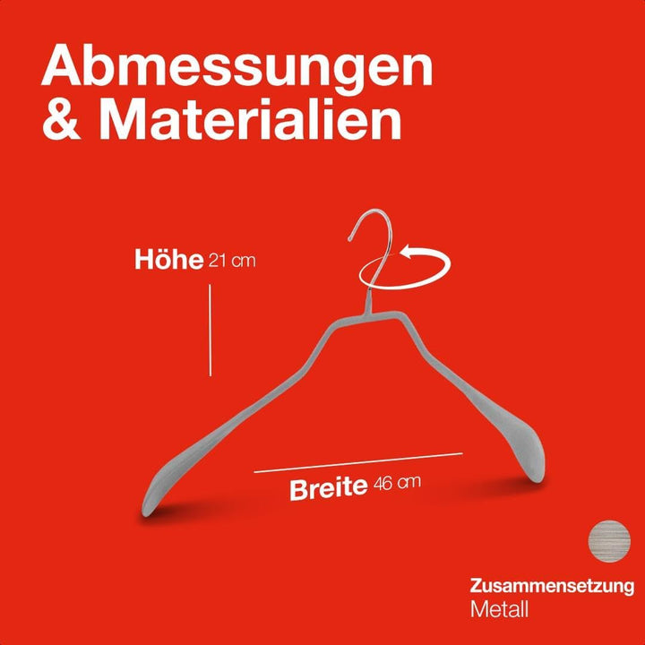 MAWA Kleiderbügel, 10 Stück, körpergeformte Metallbügel für Jacken, Mäntel, Blazer und Jacketts, 360