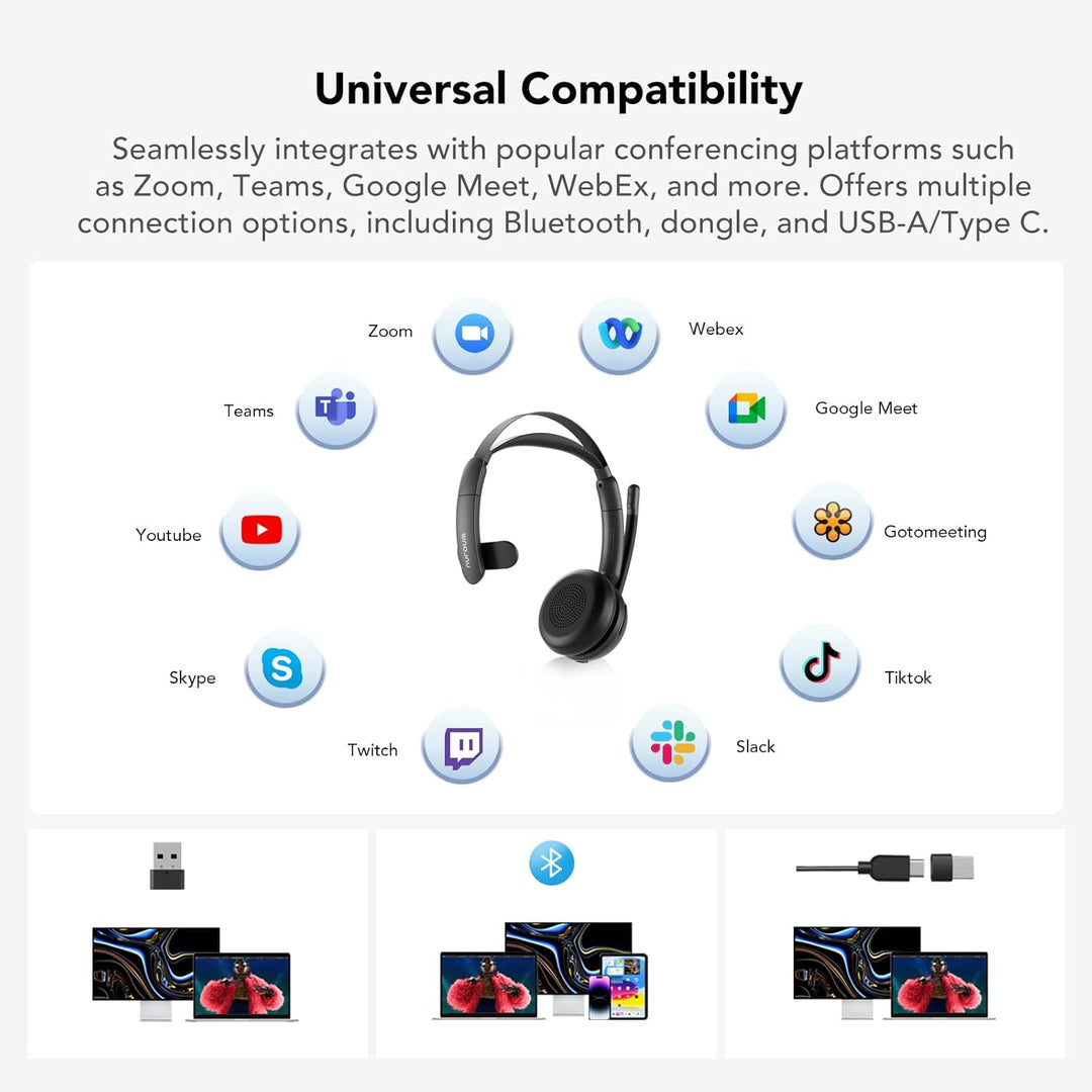 Nuroum HP31SU(2nd Gen) Bluetooth Headset mit Mikrofon Wireless, AI Geräuschunterdrückende Mics für A