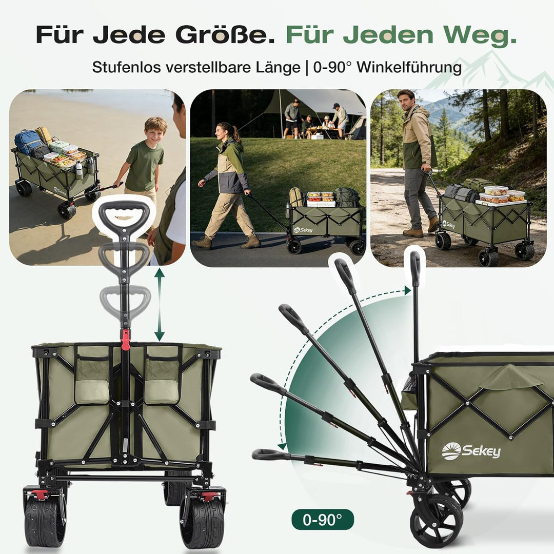 Sekey XXL Plus Bollerwagen Faltbar 200L 200KG Belastbar, Faltbollerwagen mit Extra Breite 17x10 cm A