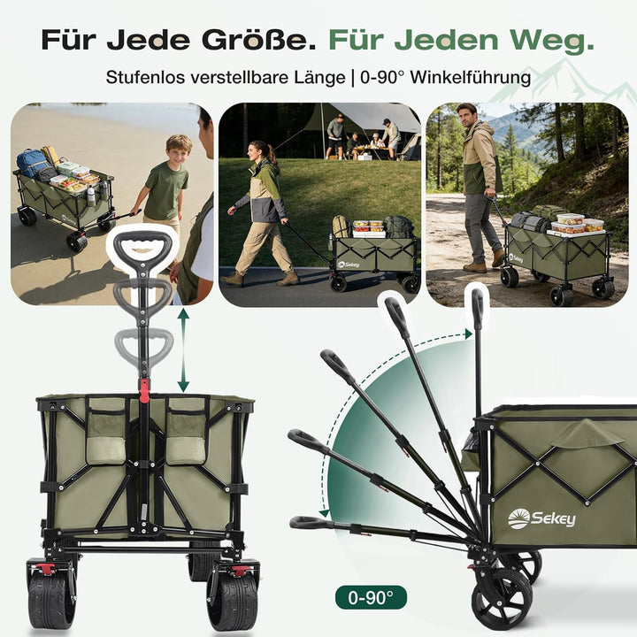 Sekey XXL Plus Bollerwagen Faltbar 200L 200KG Belastbar, Faltbollerwagen mit Extra Breite 17x10 cm A