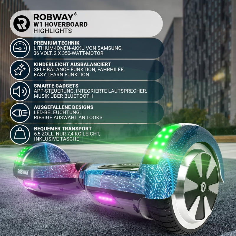 Robway W1 Hoverboard - Das Original - Marken Akku - Self Balance - 22 Farben - Bluetooth - 𝟮 x 𝟯𝟓𝟬 W