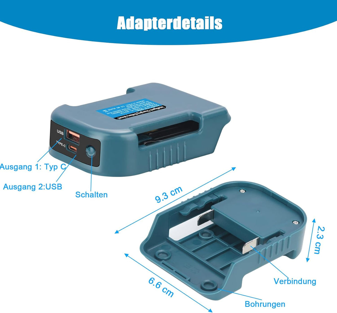 2 Pack Akku-Adapter, USB-Ladegerät-Adapter Kompatibel für Makita 18V Lithium Akku BL1830 BL1860 Dual