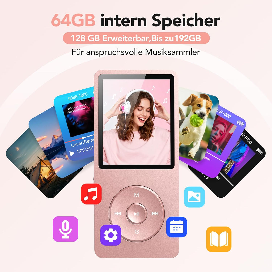 AGPTEK 64 GB Klassischer MP3 Player, 70 Stunden Akkulaufzeit tragbare HiFi Musik Player mit Kopfhöre