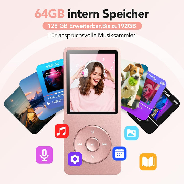 AGPTEK 64 GB Klassischer MP3 Player, 70 Stunden Akkulaufzeit tragbare HiFi Musik Player mit Kopfhöre
